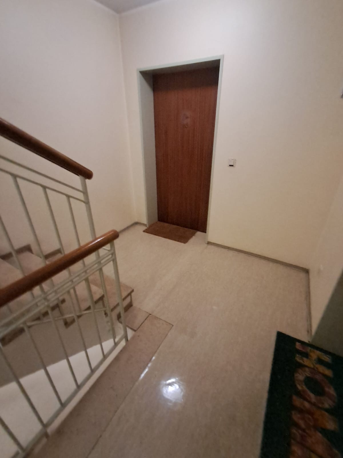 Gereinigter Treppenabsatz mit Fußmatte vor der Wohnungstür