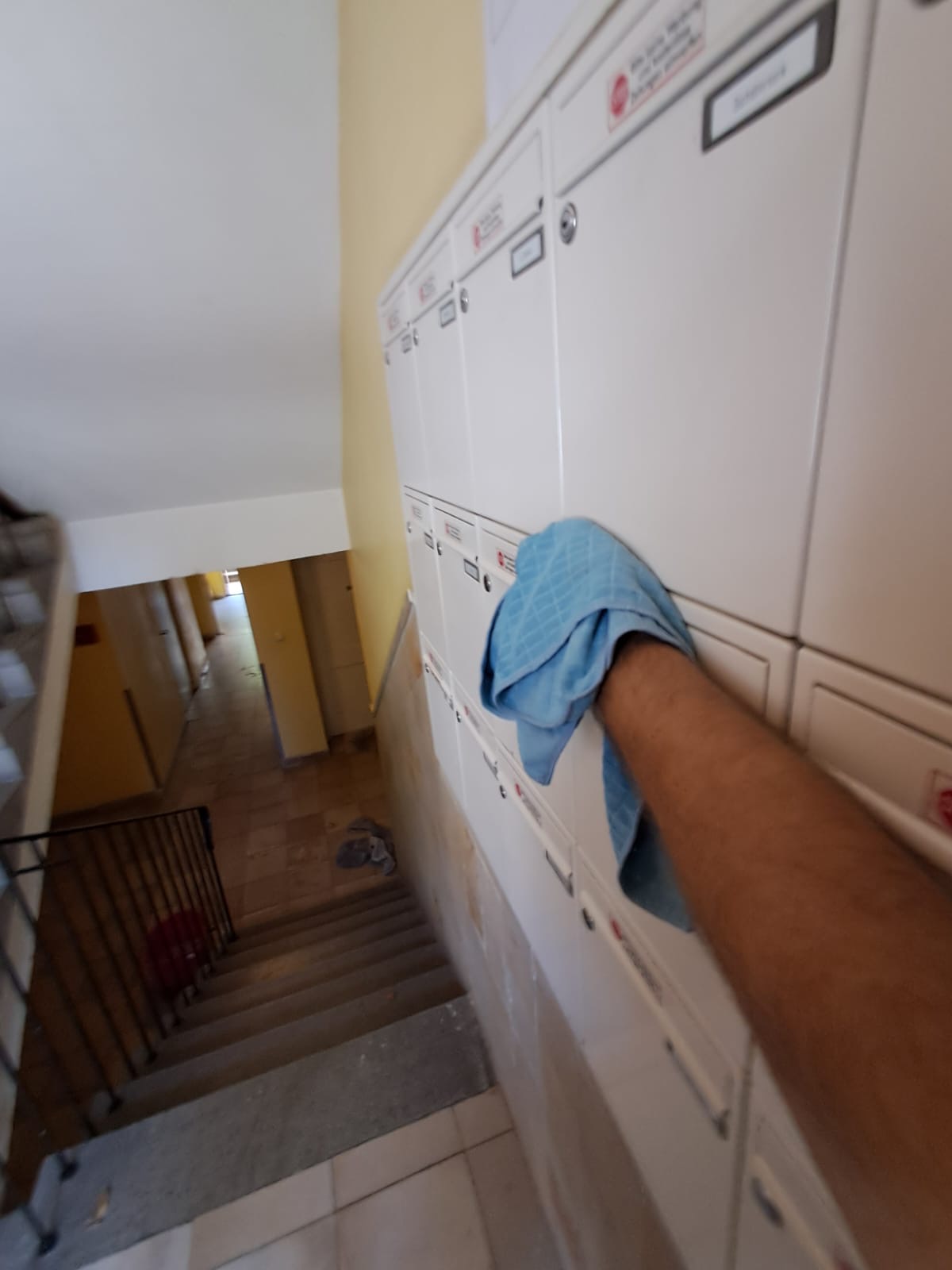 Reinigung der Briefkastenanlage im Treppenhaus